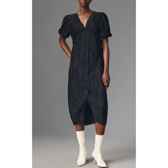 By Anthropologie Midi Dress 3X Black Short Sleeve Stretch Washable NEW - Picture 10 of 10